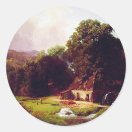 Pegatina Redonda Bierstadt Albert El viejo molino