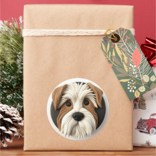 Pegatina Redonda Biewer Terrier Perro Inspirado en 3D