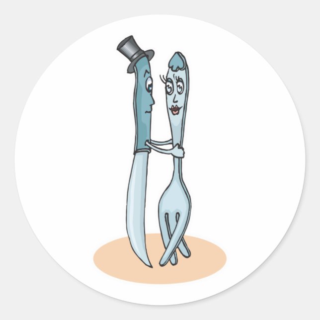 Pegatina Redonda bifurcación de baile y cuchillo (Anverso)
