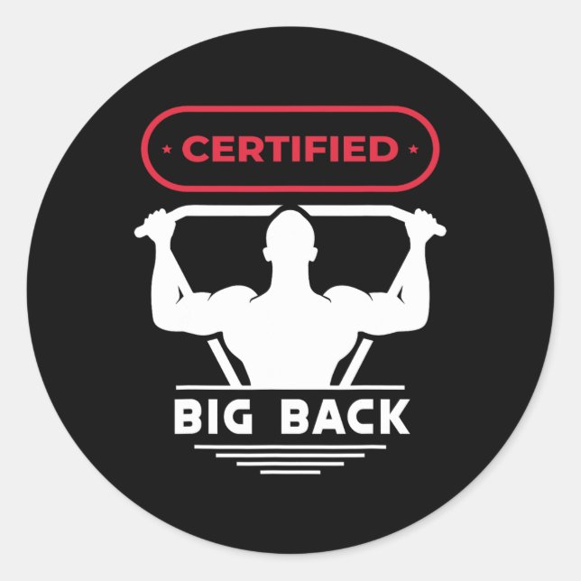 Pegatina Redonda Big Back Certified Big Back Design Bodybuilding Bi (Anverso)