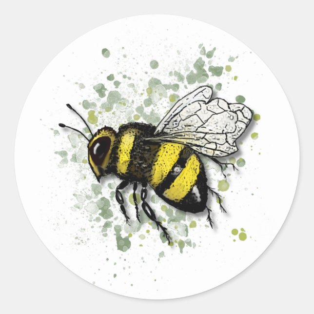 Pegatina Redonda Big Beautiful Bumble BEE, Digital Drawing (Anverso)