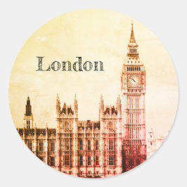Pegatina Redonda Big Ben Clock & London, Westminster / vintage Rein