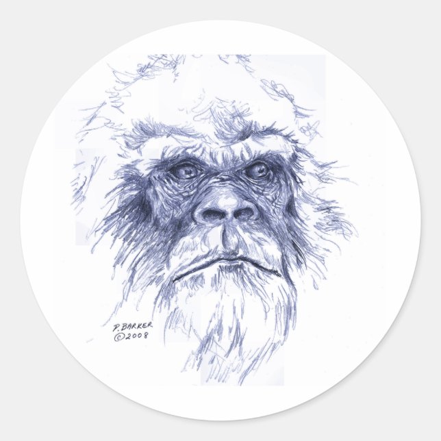 Pegatina Redonda Big Blue Sasquatch (Anverso)