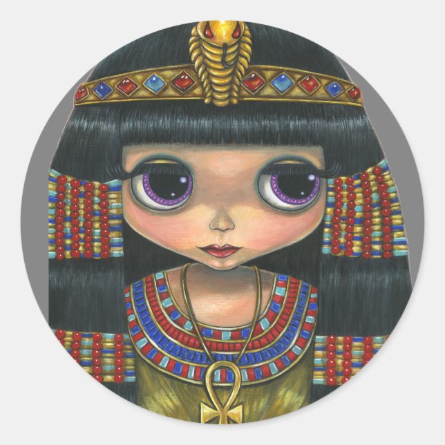 Pegatina Redonda Big Eye Cleopatra Chica Doll Cute (Anverso)