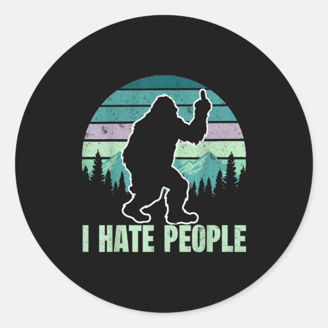 Pegatina Redonda Big Foot I Hate People Middle Finger Sasquatch Ret (Anverso)