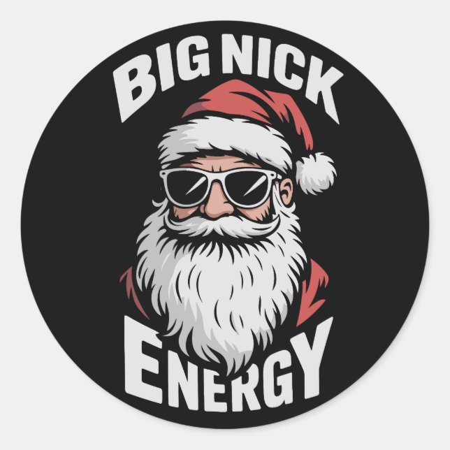 Pegatina Redonda Big Nick Energy Funny Santa Sunglasses Christmas  (Anverso)