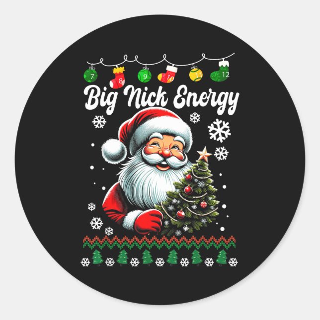 Pegatina Redonda Big Nick Energy Santa Xmas Ugly Christmas Sweater  (Anverso)