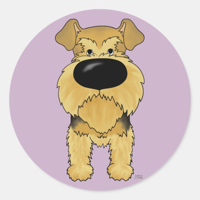 Pegatina Redonda Big Nose Airedale Terrier (Anverso)