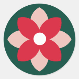 Pegatina Redonda Big Poinsettia Pine Green Holiday Sticker