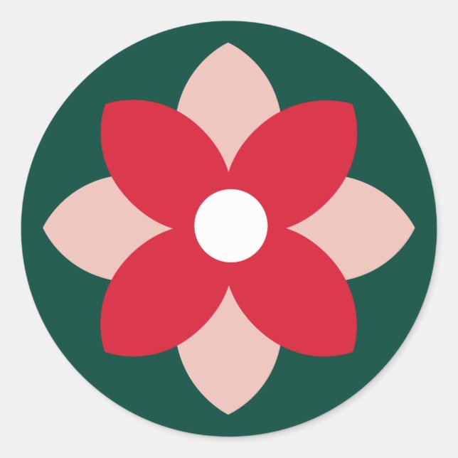 Pegatina Redonda Big Poinsettia Pine Green Holiday Sticker (Anverso)