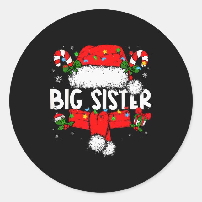 Pegatina Redonda Big Sister Christmas Pajama Santa Claus Family Mat (Anverso)
