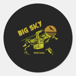 Pegatina Redonda Big Sky Montana Doloroso Tee De Esquí Retro