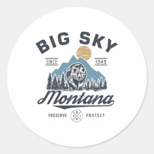 Pegatina Redonda Big - Sky Montana Nieve Esquí Lodge Retro de Moda 