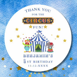 Pegatina Redonda Big Top Circus 1er cumpleaños Gracias