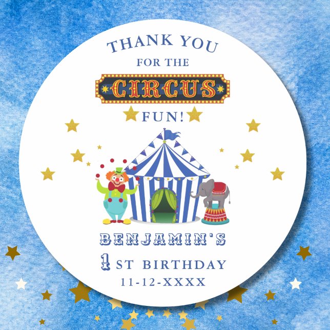 Pegatina Redonda Big Top Circus 1er cumpleaños Gracias (Subido por el creador)