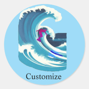 Pegatina Redonda Big Wave Surfer Thunder_Cove