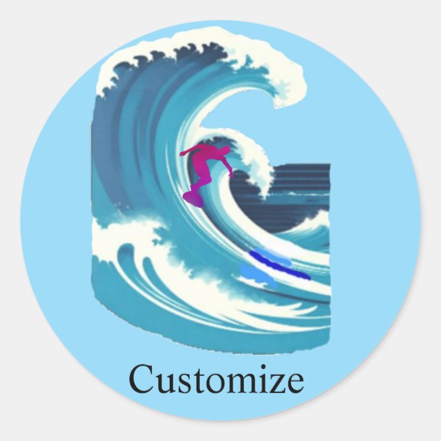 Pegatina Redonda Big Wave Surfer Thunder_Cove (Anverso)