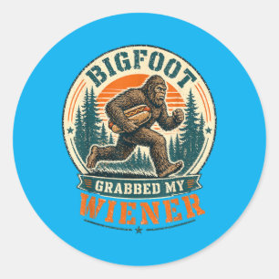 Pegatina Redonda Bigfoot Agarró Wiener Chiste Divertido Hot Dog Hom