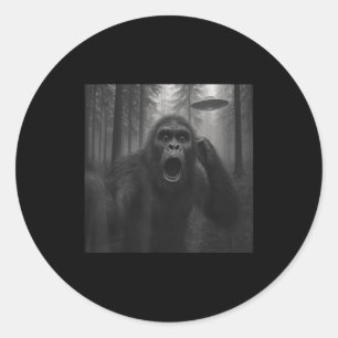 Pegatina Redonda Bigfoot Alien Ovni Selfie Divertido Sasquatch Meme