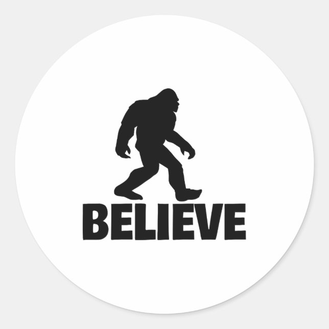 Pegatina Redonda Bigfoot Believe Funny Believe Bigfoot  (Anverso)