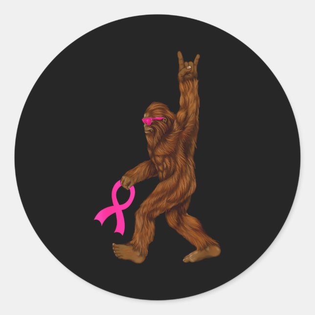 Pegatina Redonda Bigfoot Breast Cancer Funny Sasquatch Nk Ribbon  (Anverso)