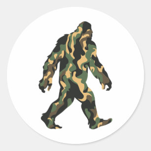 Pegatina Redonda Bigfoot Camuflaje Sasquatch Camping al aire libre