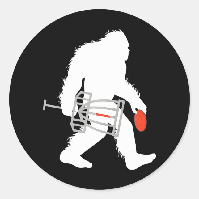 Pegatina Redonda Bigfoot Disk Golf Cryptid Sasquatch Disk Golfer (Anverso)