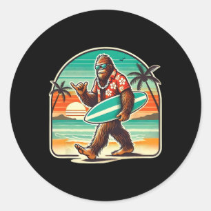 Pegatina Redonda Bigfoot divertido Aloha hawaiano Surf tropical Pla