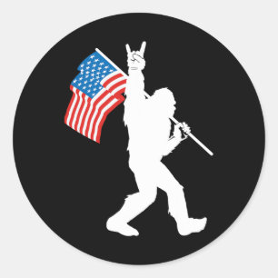 Pegatina Redonda Bigfoot Divertido Rock And Roll Bandera De Estados