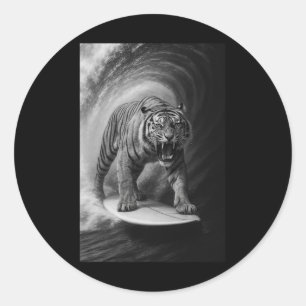 Pegatina Redonda Bigfoot Divertido Surf Selfie En Surfboard Safa