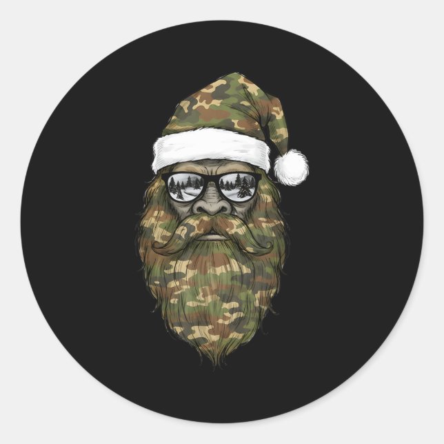 Pegatina Redonda Bigfoot Face Sungles Santa Christmas Camo Xmas Sas (Anverso)