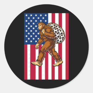 Pegatina Redonda Bigfoot Fútbol Bandera De Usa Divertido Patriótico