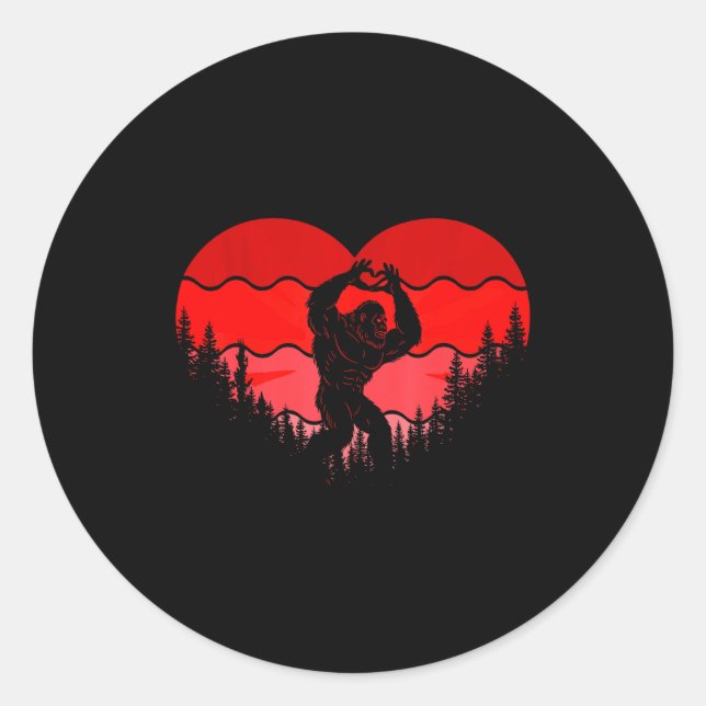 Pegatina Redonda Bigfoot Heart Valentine's Day Boys Girls Kids Love (Anverso)