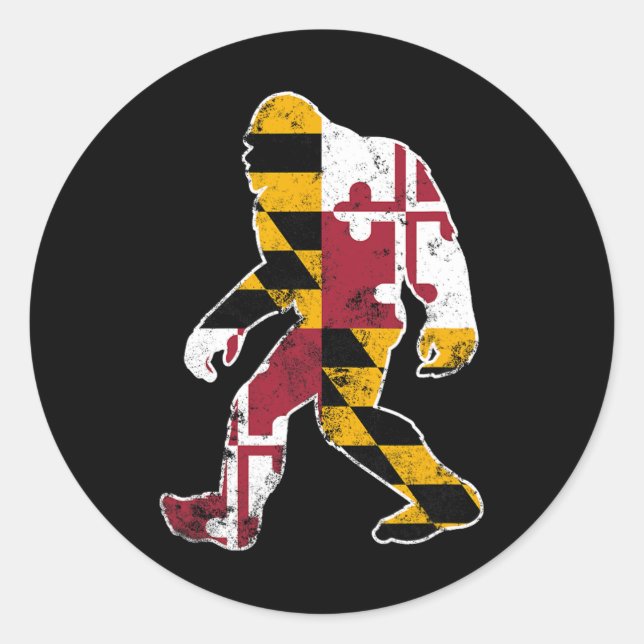 Pegatina Redonda Bigfoot Maryland Flag State Sasquatch Men Ki (Anverso)