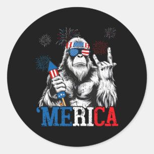 Pegatina Redonda Bigfoot Merica 4 de julio Divertido chicos hombres