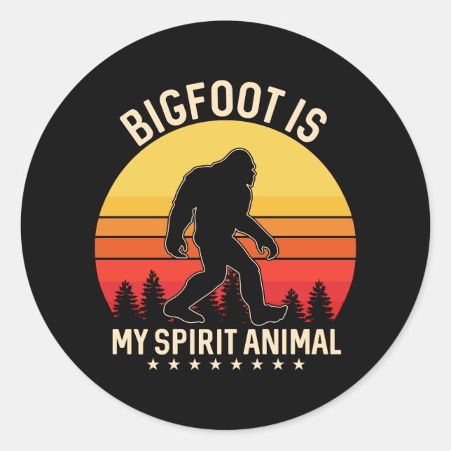 Pegatina Redonda Bigfoot my Spirit Animal | Bigfoot Retro (Anverso)