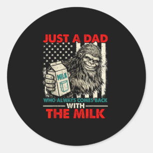 Pegatina Redonda Bigfoot papá con la leche divertido día del padre