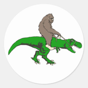Pegatina Redonda Bigfoot que monta T Rex