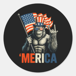 Pegatina Redonda Bigfoot Rock And Roll merica Usa Bandera Americana