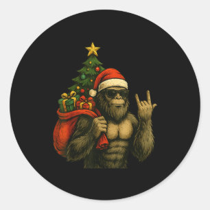 Pegatina Redonda Bigfoot Santa árbol de Navidad Rock On divertida N