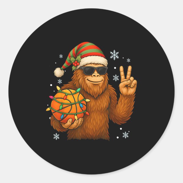 Pegatina Redonda Bigfoot Santa Basketball Christmas  (Anverso)