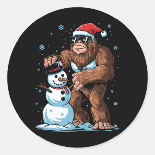 Pegatina Redonda Bigfoot Santa Muñeco de Nieve Niños Chicos Hombres