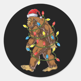 Pegatina Redonda bigfoot santa navidad luces de árbol navidad hombr