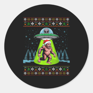 Pegatina Redonda Bigfoot Santa Ovni Sasquatch Navidad Divertida Fea