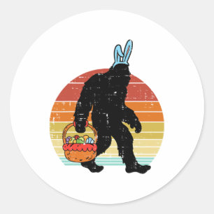 Pegatina Redonda Bigfoot Sasquatch Bunny Huevos de Pascua Retro Hom