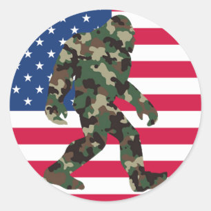 Pegatina Redonda Bigfoot Sasquatch Camuflaje