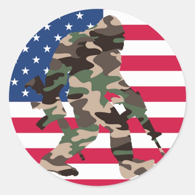 Pegatina Redonda Bigfoot Sasquatch Camuflaje  (Anverso)
