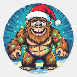 Pegatina Redonda Bigfoot Sasquatch divertido de Navidad