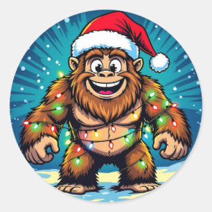 Pegatina Redonda Bigfoot Sasquatch divertido de Navidad