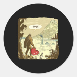 Pegatina Redonda Bigfoot Sasquatch divertido monstruo del lago Ness